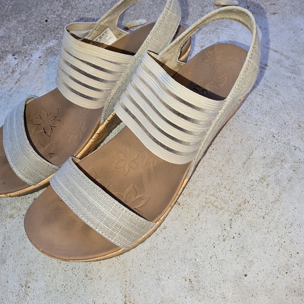 Skechers Sandals Cork Wedge Relaxed Step Grey Sz 8